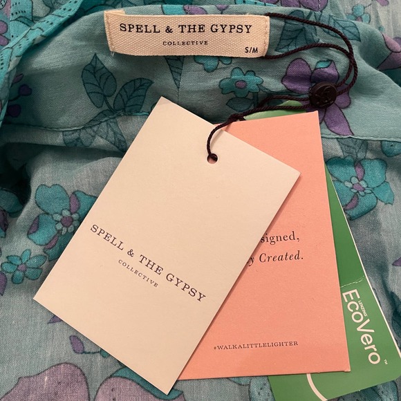 SPELL Buttercup Robe Blue Floral Kimono Duster Maxi - Picture 8 of 8